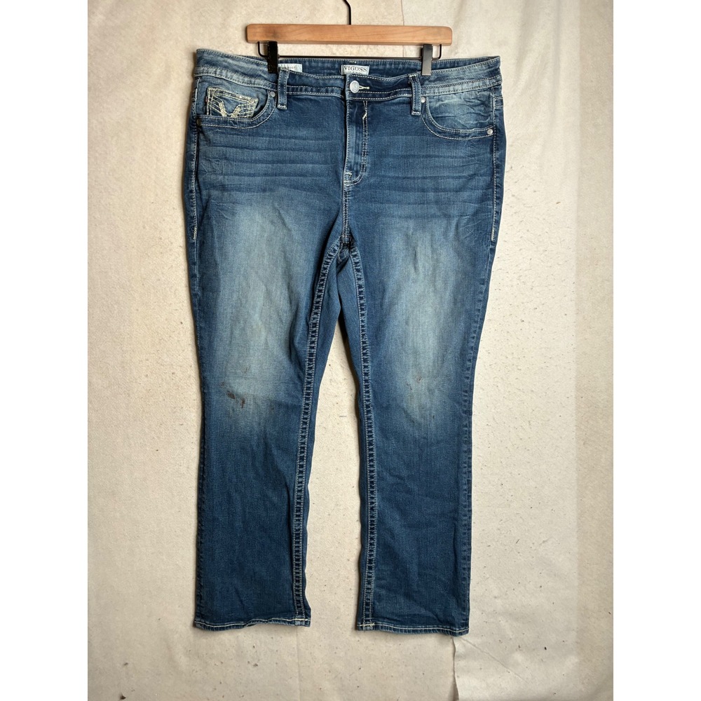Vigoss Slim Boot Jeans Womens 22 Plus Size Blue Denim Floral Embroidered Rose